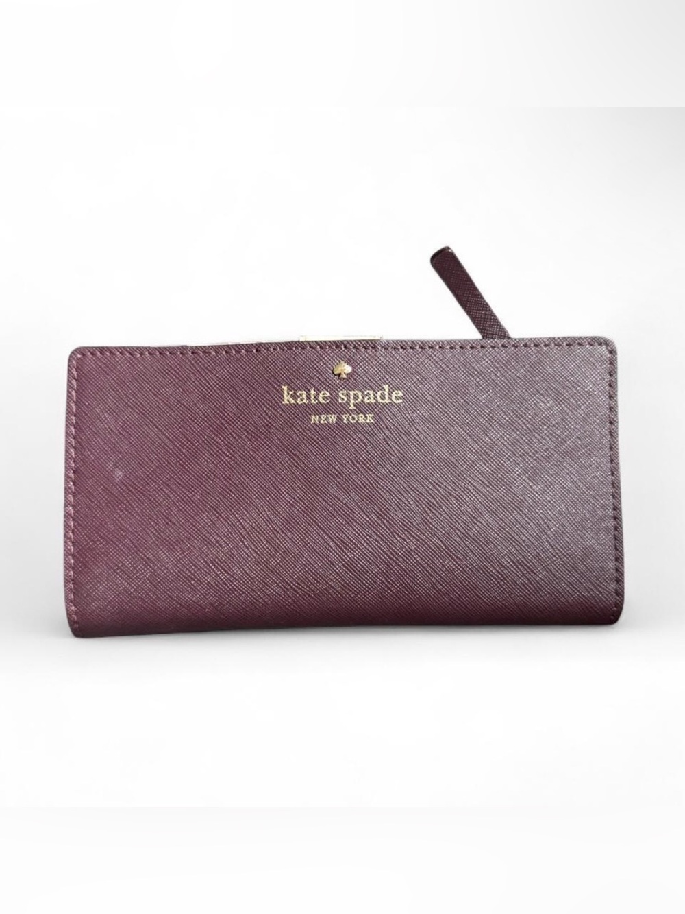 kate spade Plum Textured Saffiano Zip Wallet with Gold Logo